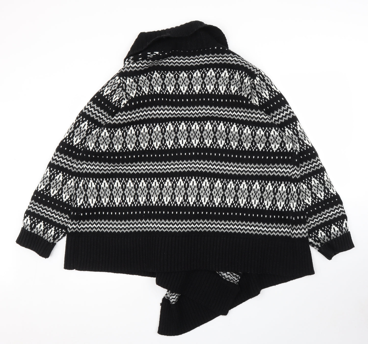 Isle Womens Black Fair Isle  Cardigan Jumper Size XL