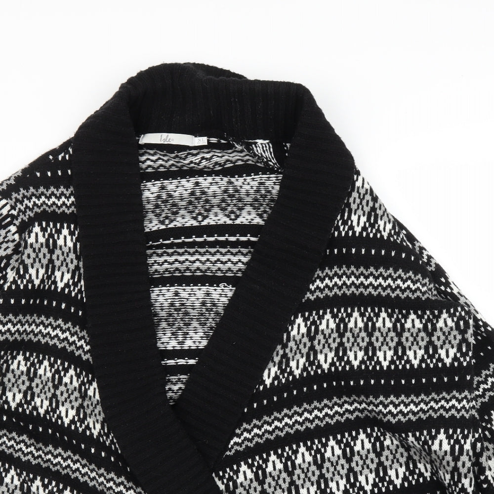 Isle Womens Black Fair Isle  Cardigan Jumper Size XL