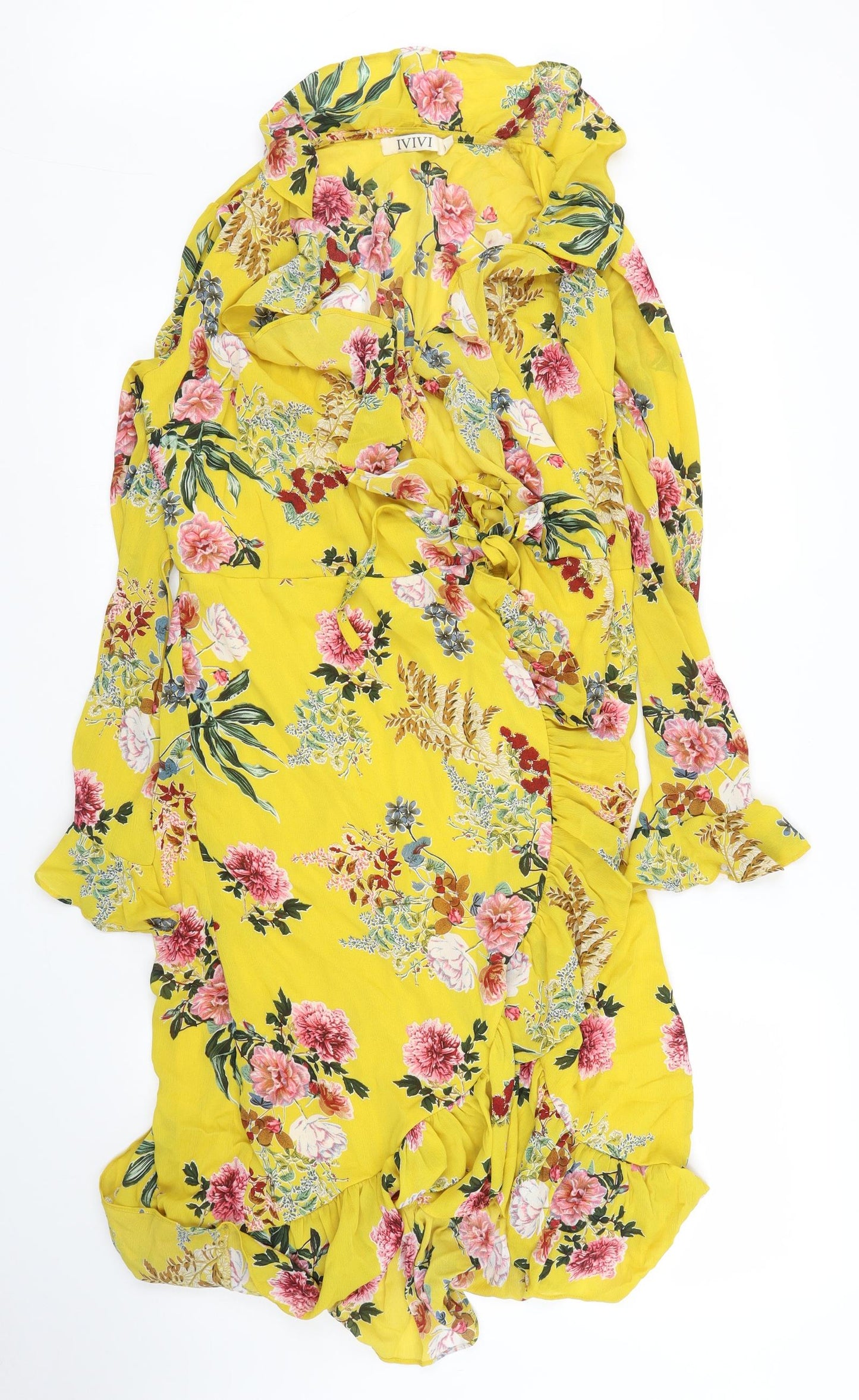 Ivivy Womens Yellow Floral  Wrap Dress  Size M