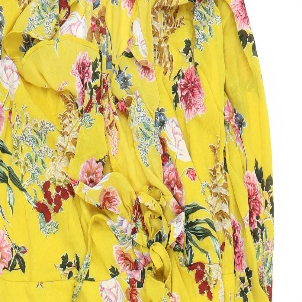 Ivivy Womens Yellow Floral  Wrap Dress  Size M