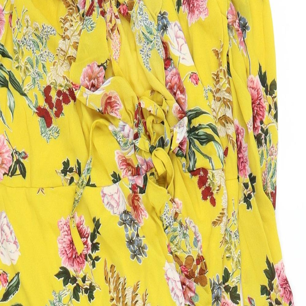 Ivivy Womens Yellow Floral  Wrap Dress  Size M