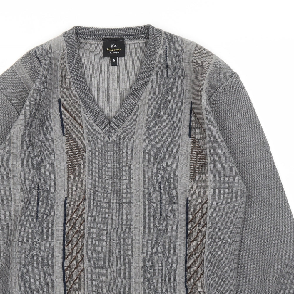 DG Prestige Mens Grey Argyle/Diamond  Pullover Jumper Size M