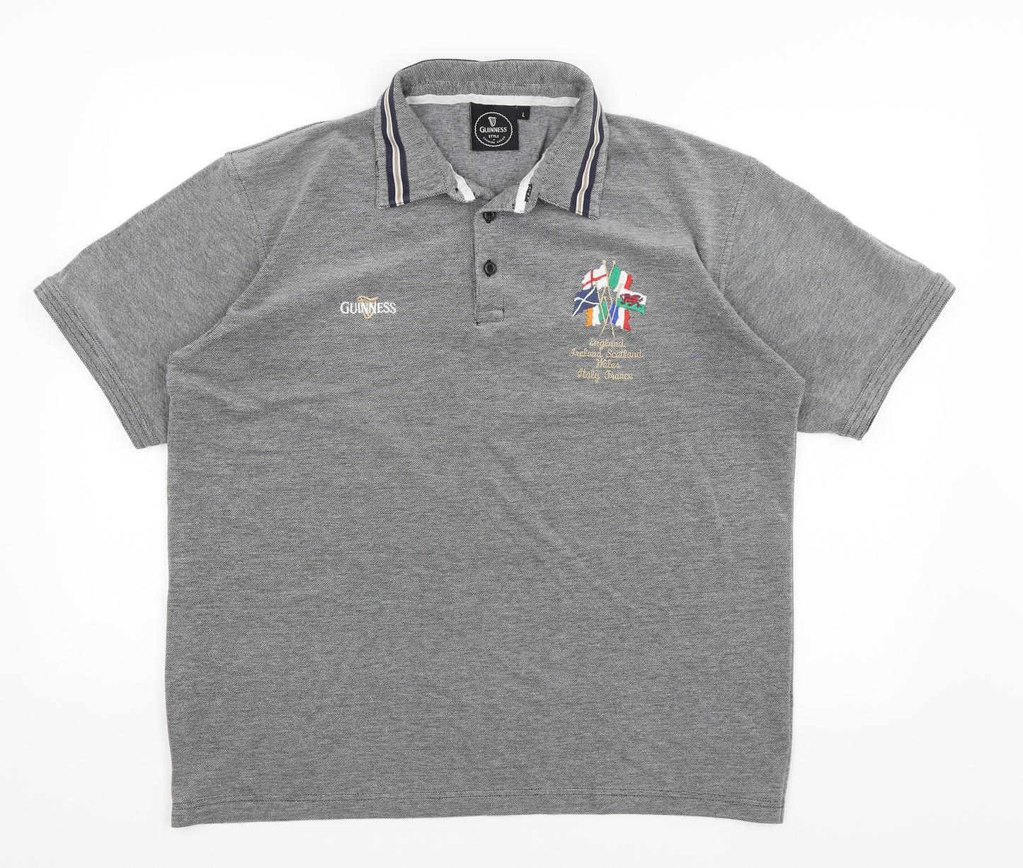 Guiness Mens Grey    Polo Size L  - Six Nations