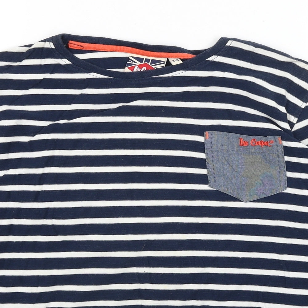 Lee Cooper Boys Blue Striped  Basic T-Shirt Size 9-10 Years
