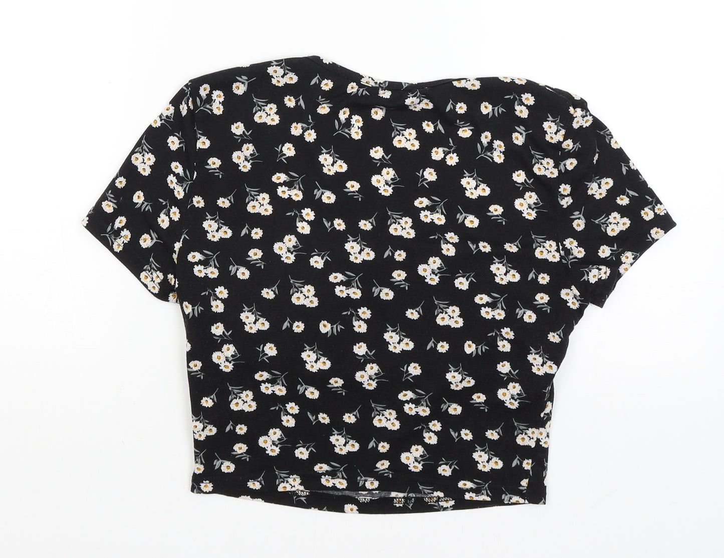SheIn Womens Black Floral  Cropped T-Shirt Size M