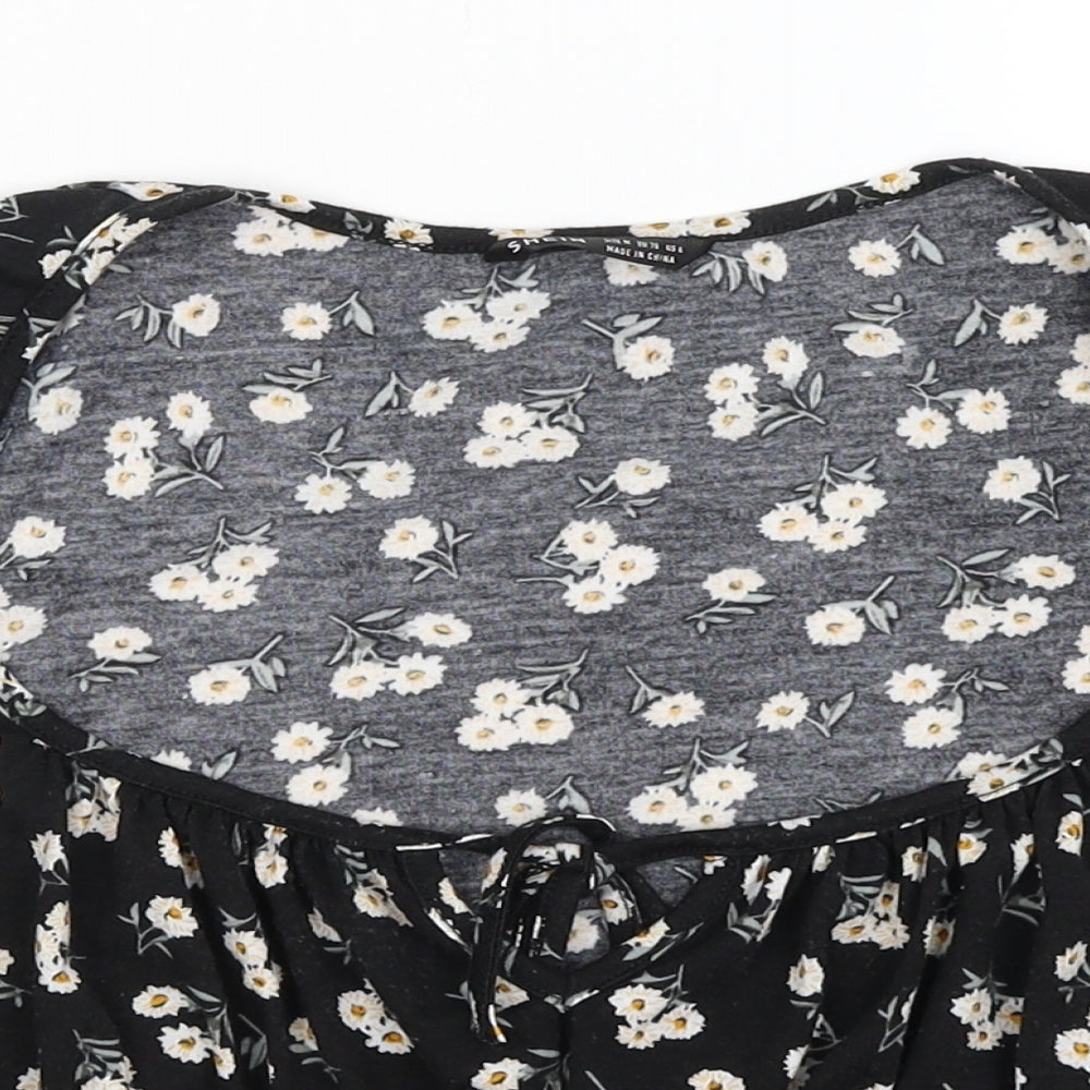 SheIn Womens Black Floral  Cropped T-Shirt Size M
