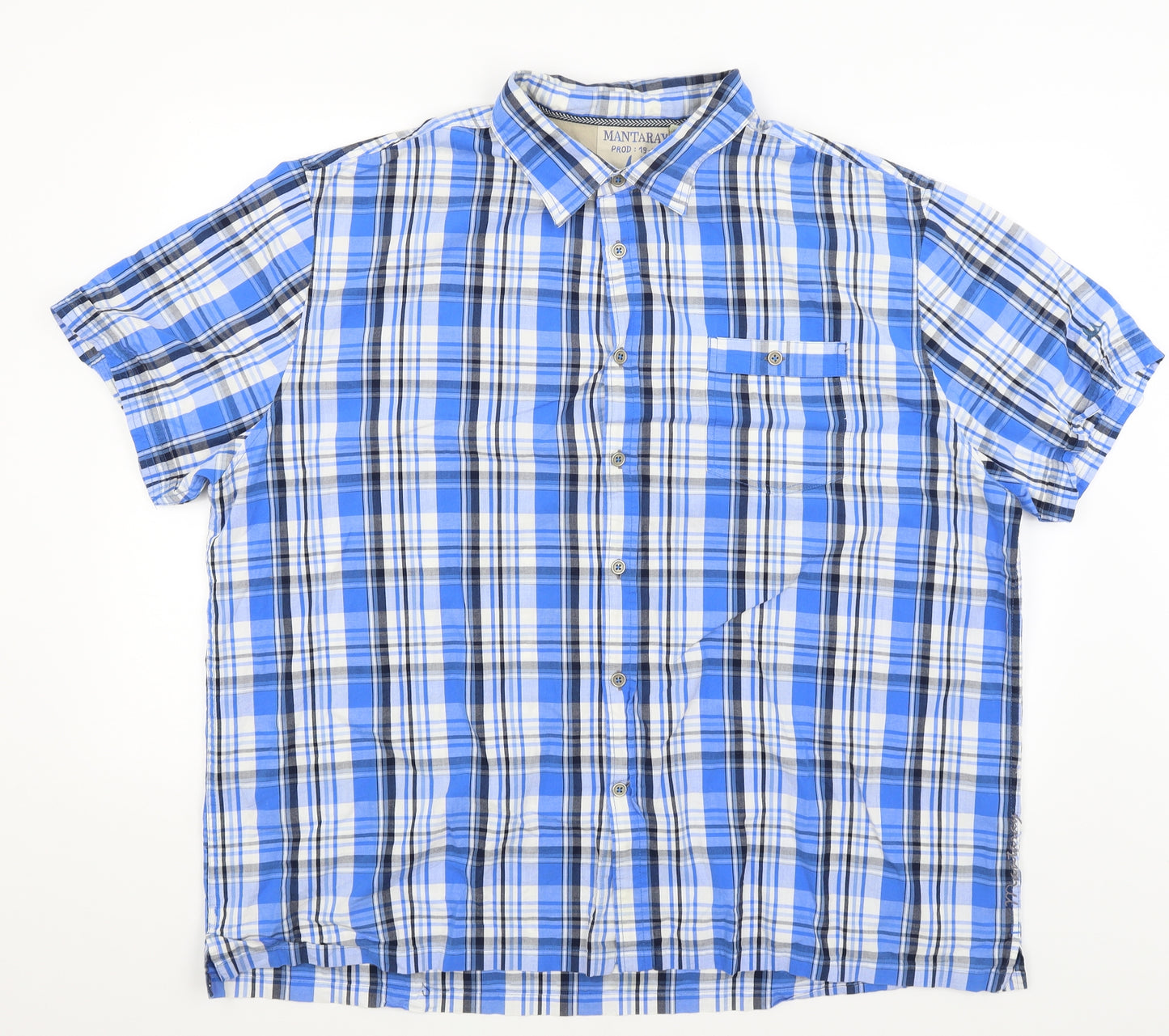 Mantaray Mens Blue Plaid   Button-Up Size XL