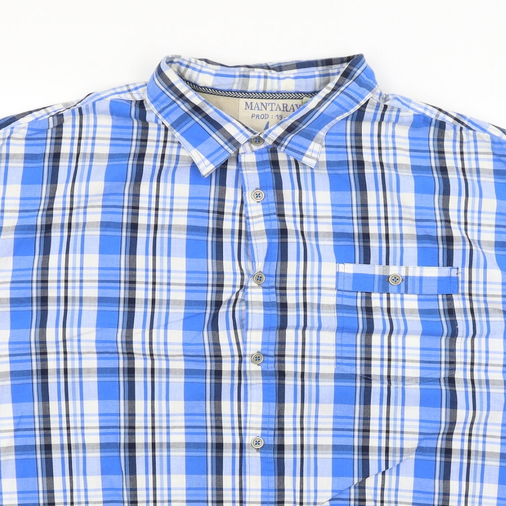 Mantaray Mens Blue Plaid   Button-Up Size XL