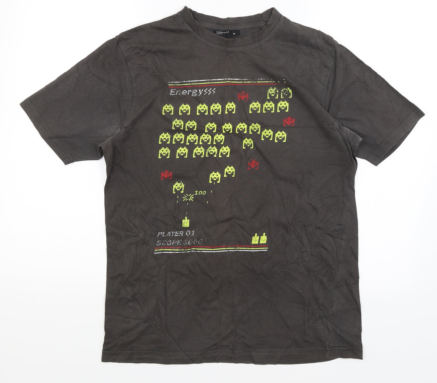 Cedar Wood State Mens Black    T-Shirt Size M  - Space Invaders