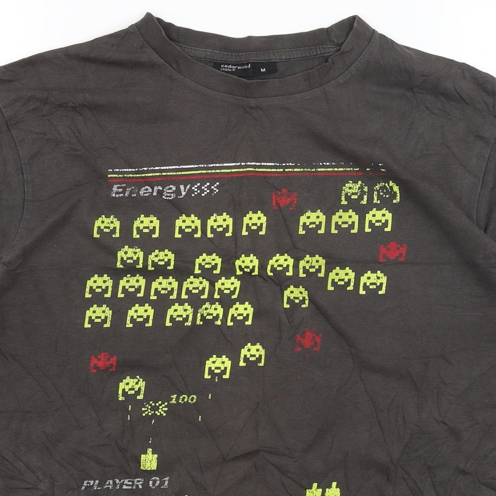 Cedar Wood State Mens Black    T-Shirt Size M  - Space Invaders