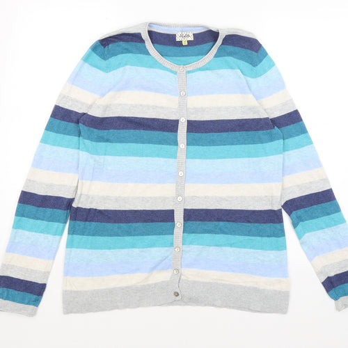 Heyton Womens Blue Striped  Cardigan Jumper Size 16