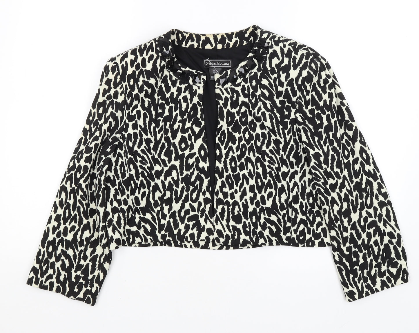 Jessica Howard Womens Beige Animal Print  Jacket Blazer Size 16
