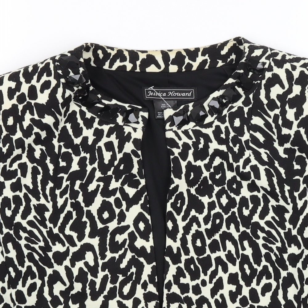 Jessica Howard Womens Beige Animal Print  Jacket Blazer Size 16