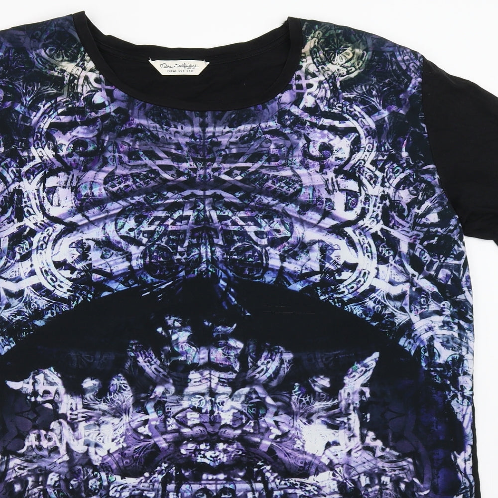 Miss Selfridge Womens Black Geometric  Basic T-Shirt Size 12