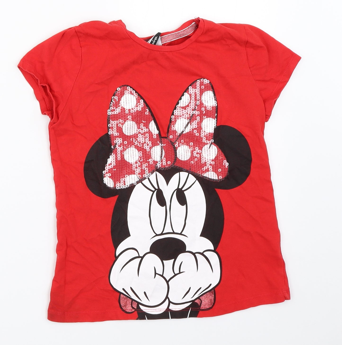 George Girls Red   Basic T-Shirt Size 9-10 Years  - minnie mouse