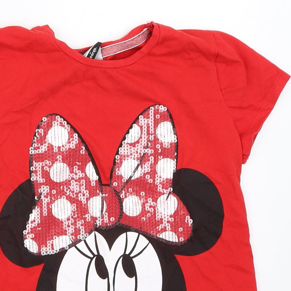 George Girls Red   Basic T-Shirt Size 9-10 Years  - minnie mouse
