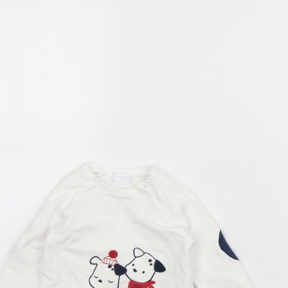 Mayoral Baby White   Pullover Jumper Size 6-9 Months  - Elbow pads