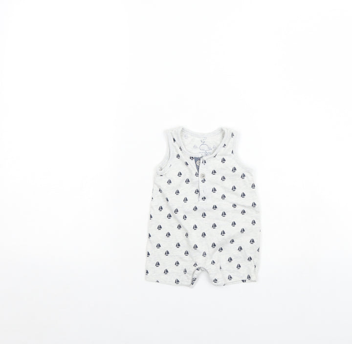 F&F Baby Grey Spotted Babygrow One-Piece Size 0-3 Months - Sail Boats