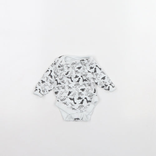 George Baby White Animal Print  Babygrow One-Piece Size 0-3 Months  - Dinosaur