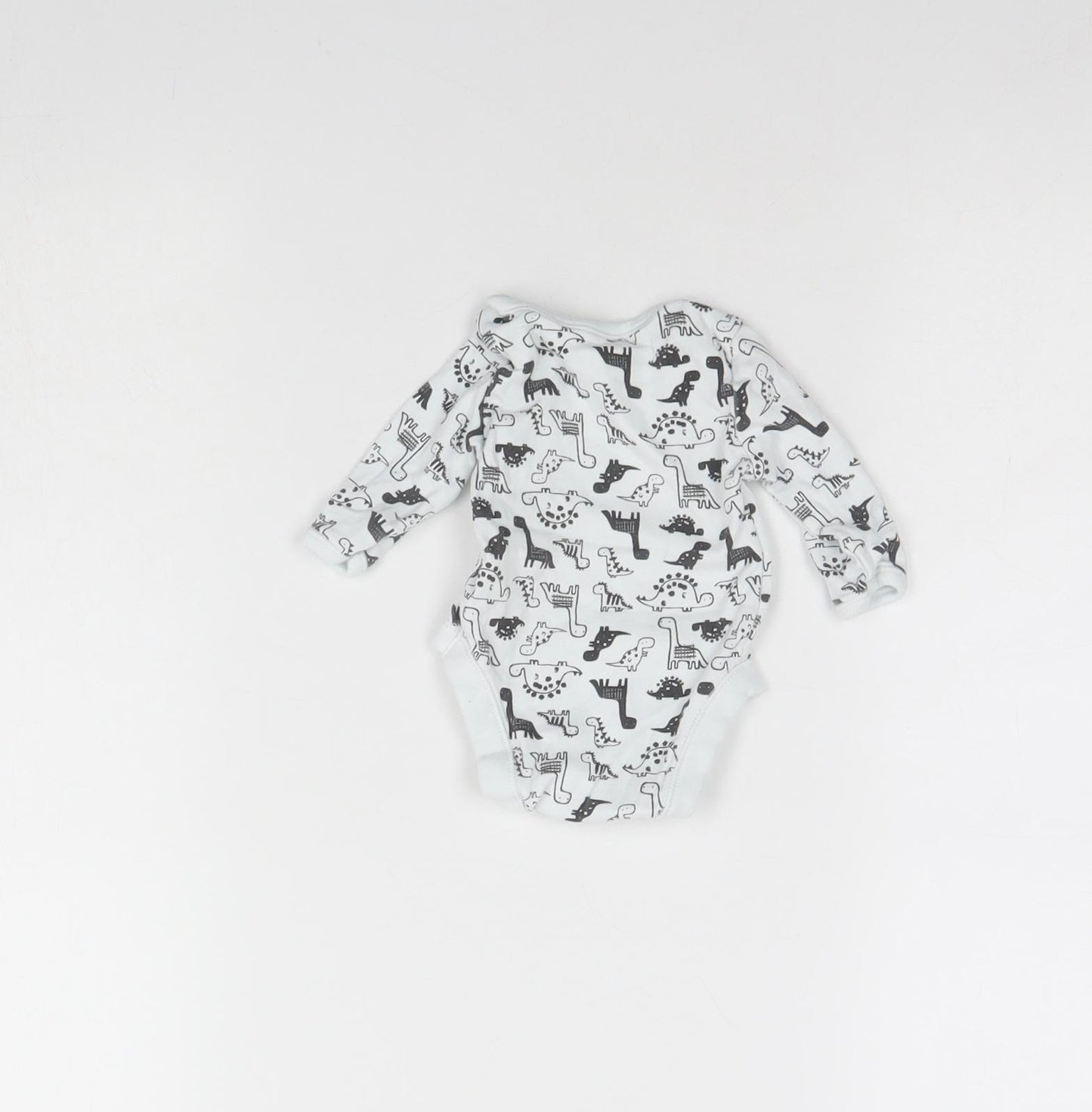 George Baby White Animal Print  Babygrow One-Piece Size 0-3 Months  - Dinosaur