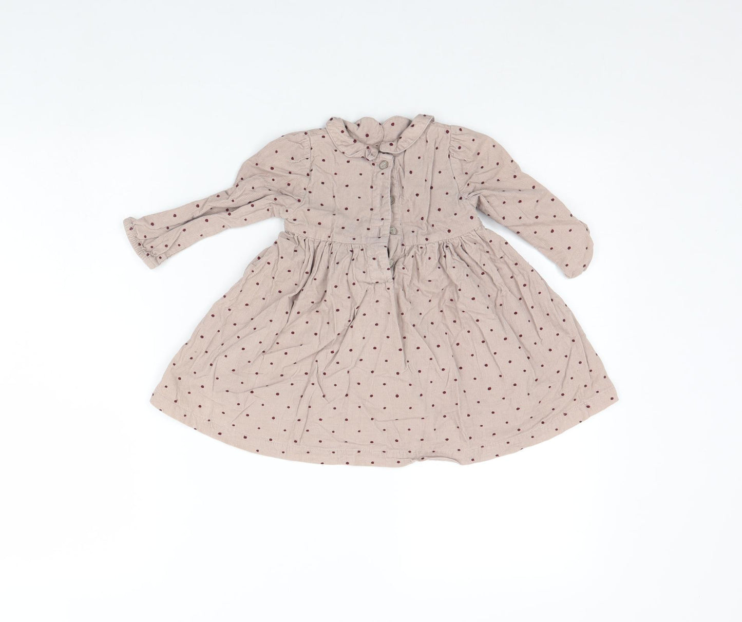 m&s Girls Beige Polka Dot Corduroy Fit & Flare  Size 9-12 Months