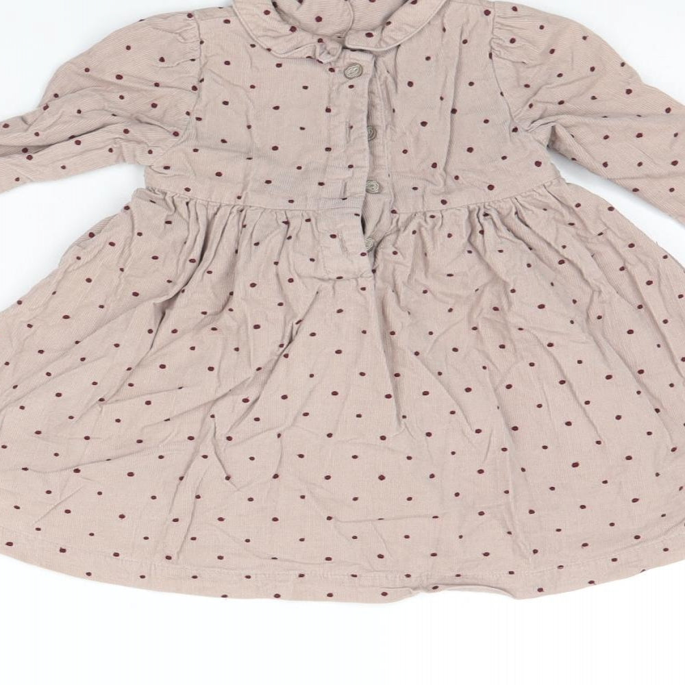 m&s Girls Beige Polka Dot Corduroy Fit & Flare  Size 9-12 Months