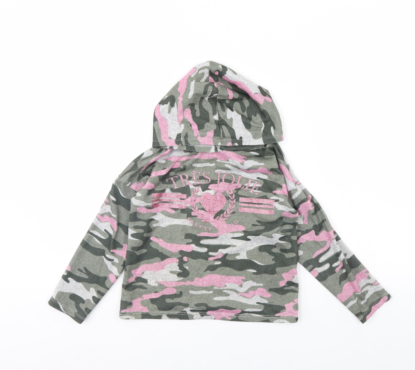 Preworn Girls Green Camouflage  Pullover Hoodie Size 7 Years