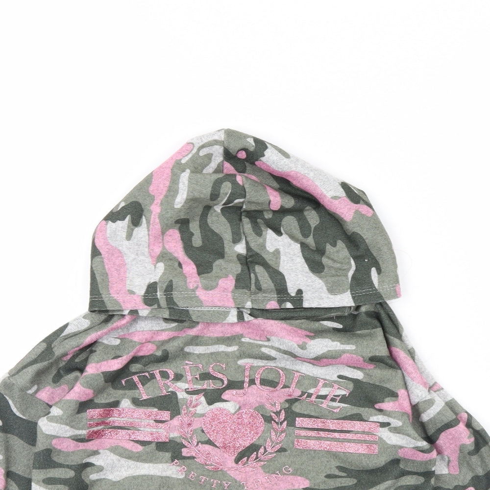 Preworn Girls Green Camouflage  Pullover Hoodie Size 7 Years