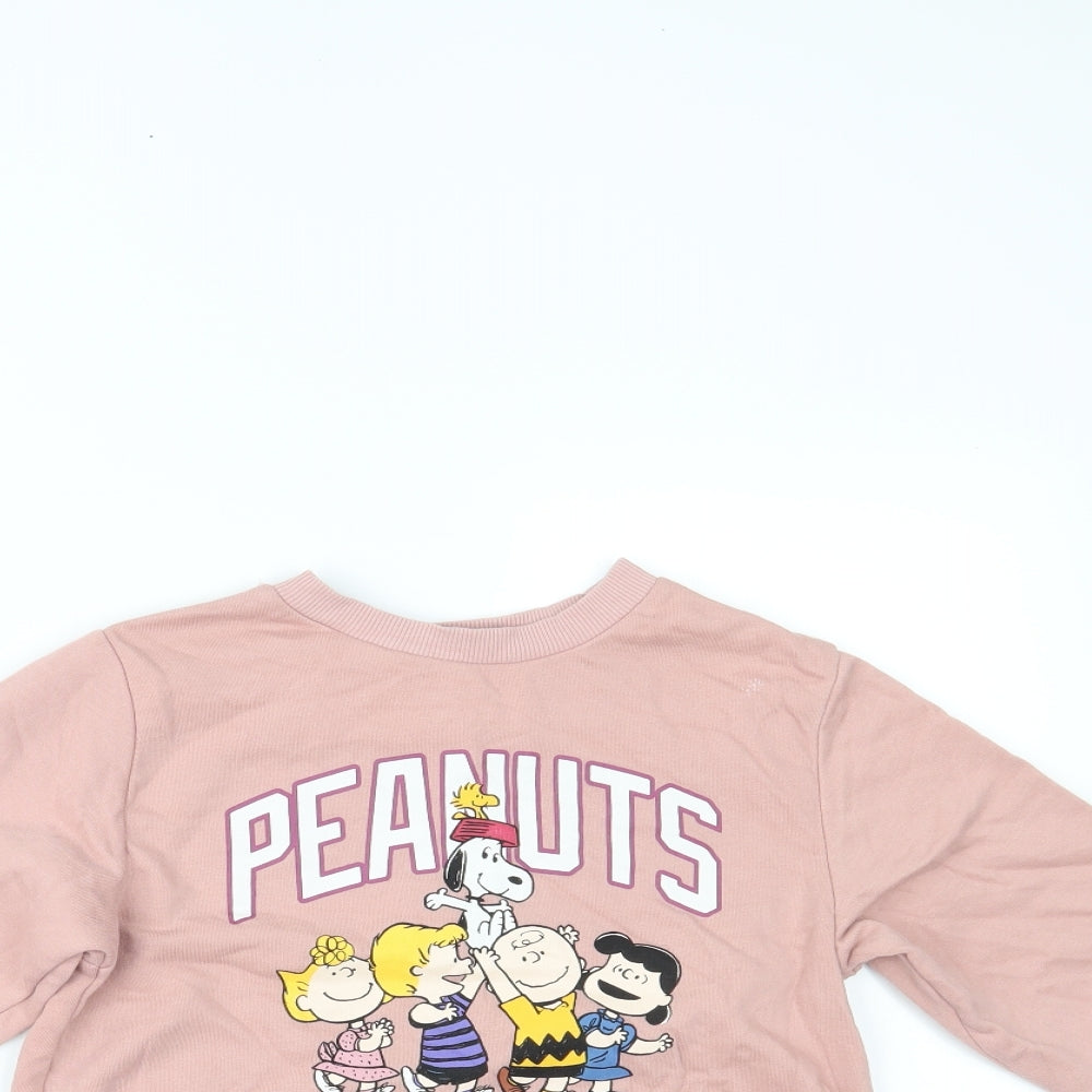 H&M Girls Pink   Pullover Jumper Size 7-8 Years  - snoopy
