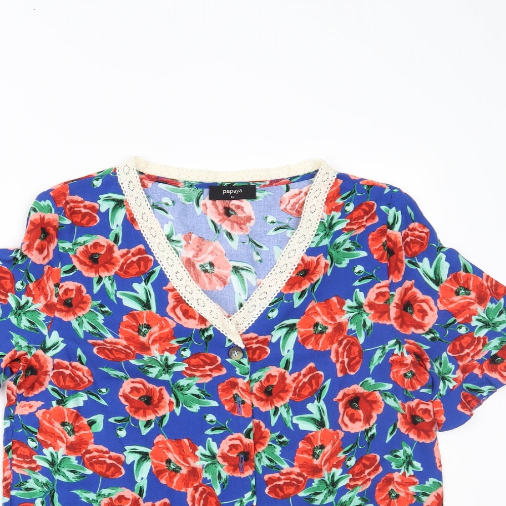 Papaya Womens Multicoloured Floral  Basic Button-Up Size 10