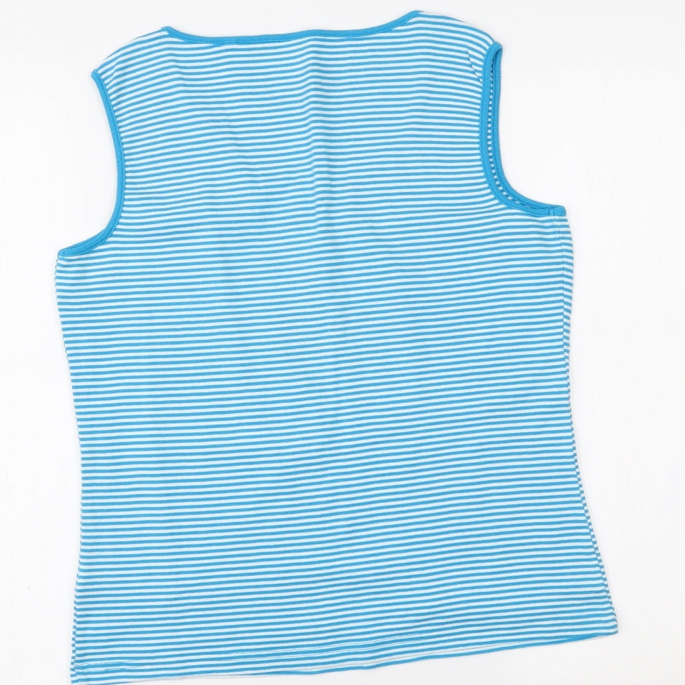 Casual Collection Womens Blue Striped  Basic T-Shirt Size 14