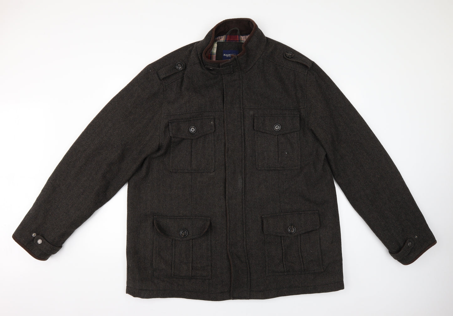 Easy Mens Brown Argyle/Diamond  Pea Coat Coat Size 2XL