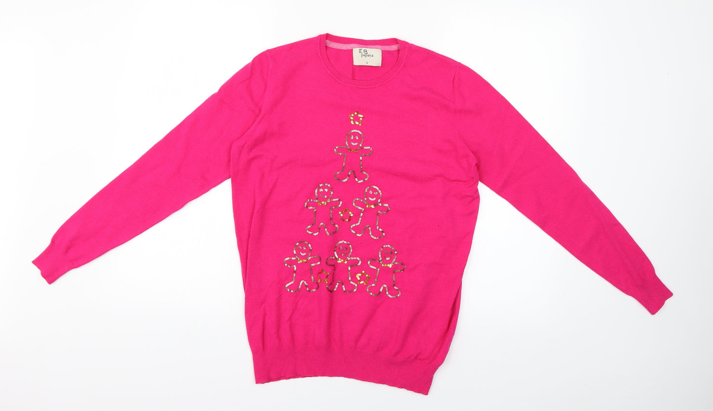 Papaya Womens Pink Geometric  Pullover Jumper Size S  - Christmas