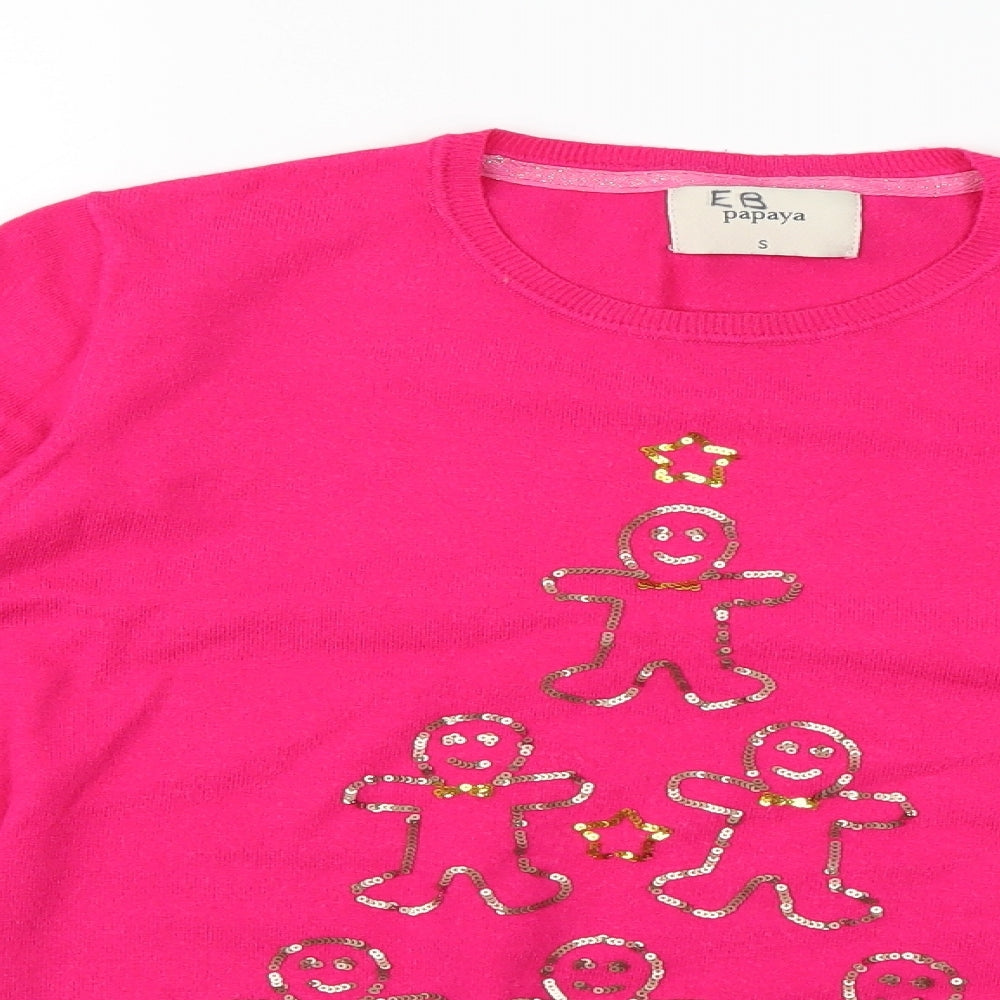 Papaya Womens Pink Geometric  Pullover Jumper Size S  - Christmas