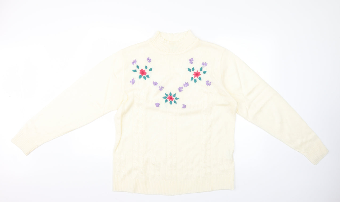 rose pearl Womens Yellow Floral  Pullover Jumper Size 10