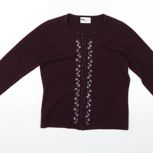 Sara Womens Purple Geometric  Cardigan Jumper Size 10