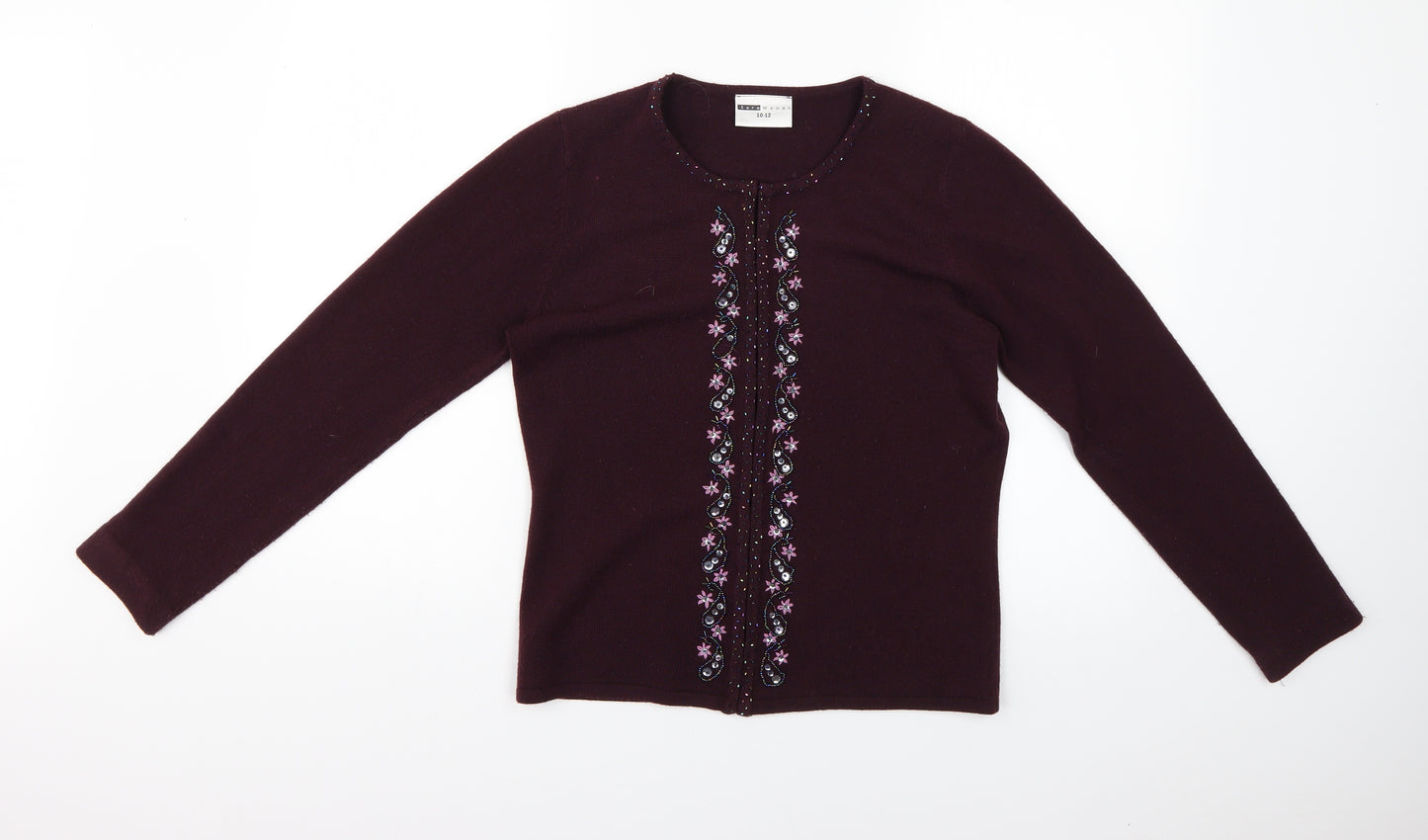 Sara Womens Purple Geometric  Cardigan Jumper Size 10