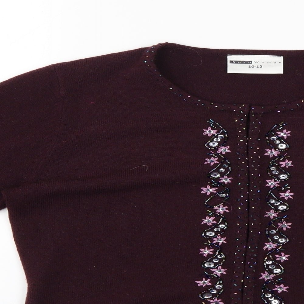 Sara Womens Purple Geometric  Cardigan Jumper Size 10