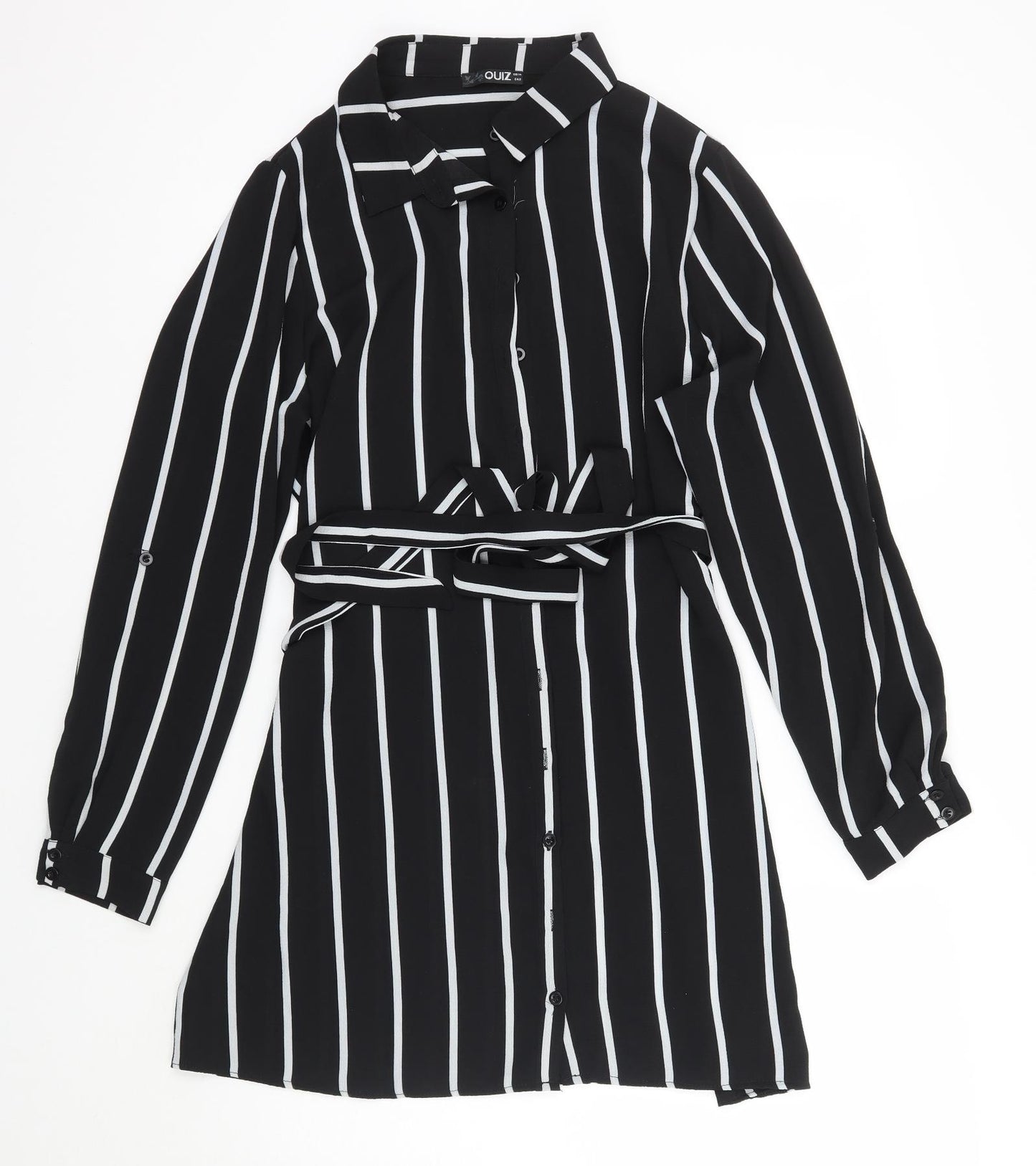 Quiz Womens Black Striped  Basic Button-Up Size 14