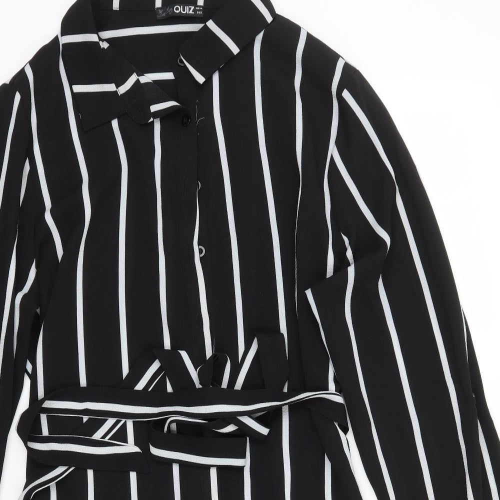 Quiz Womens Black Striped  Basic Button-Up Size 14