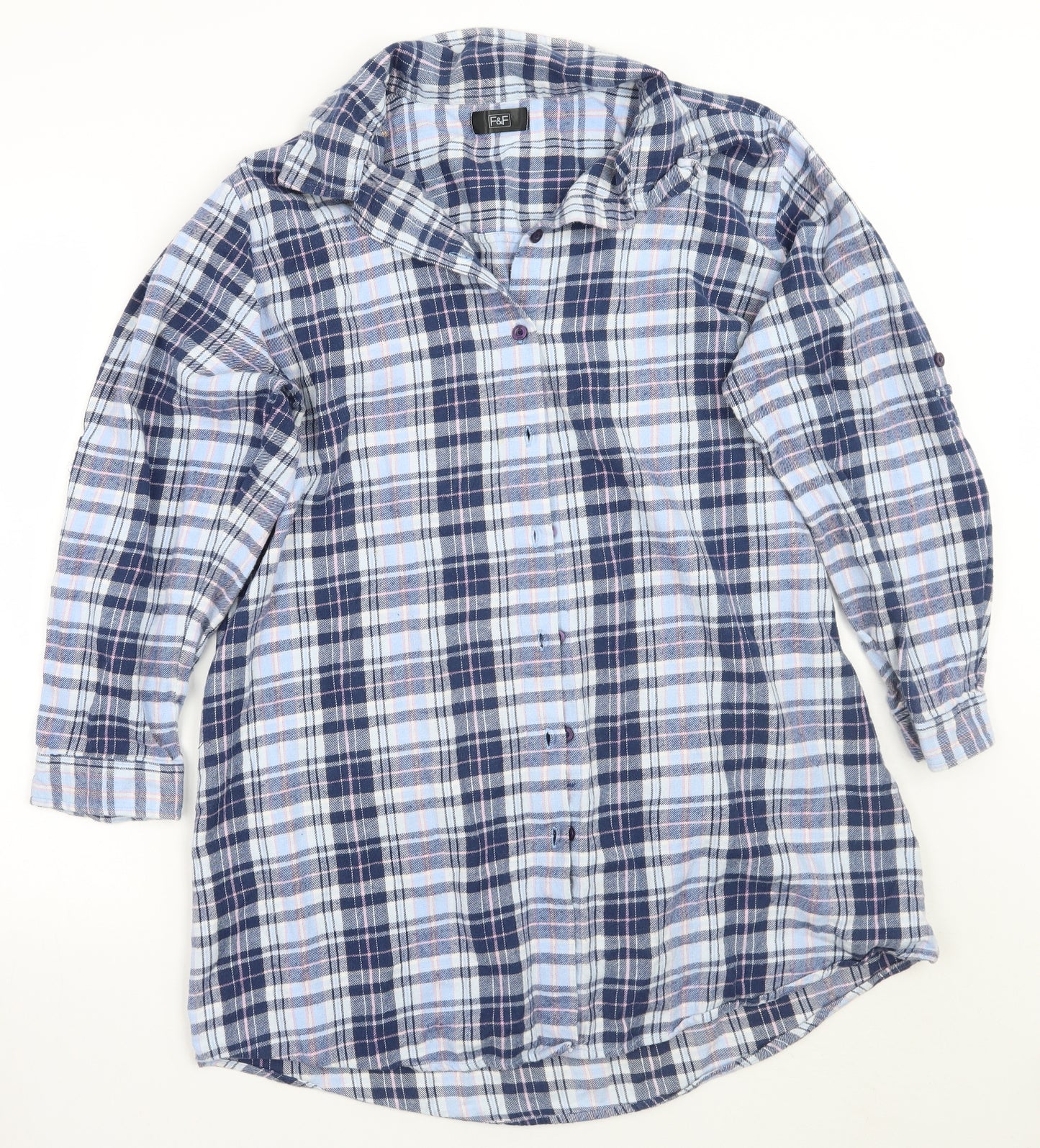 F&F Womens Blue Check  Basic Button-Up Size 16