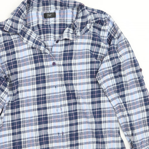 F&F Womens Blue Check  Basic Button-Up Size 16