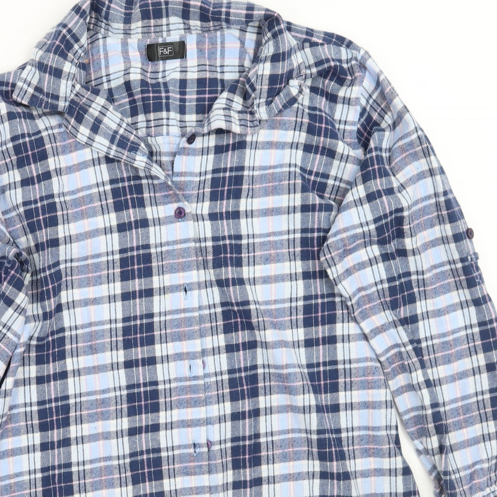 F&F Womens Blue Check  Basic Button-Up Size 16