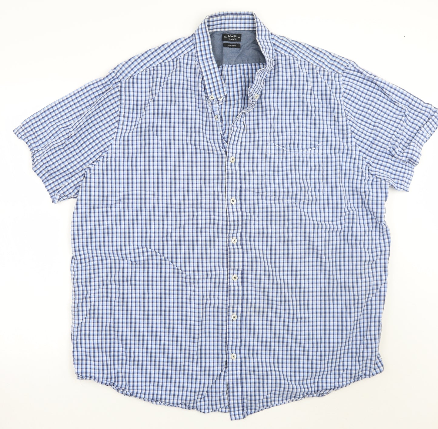 George Mens Blue Check   Button-Up Size 4XL