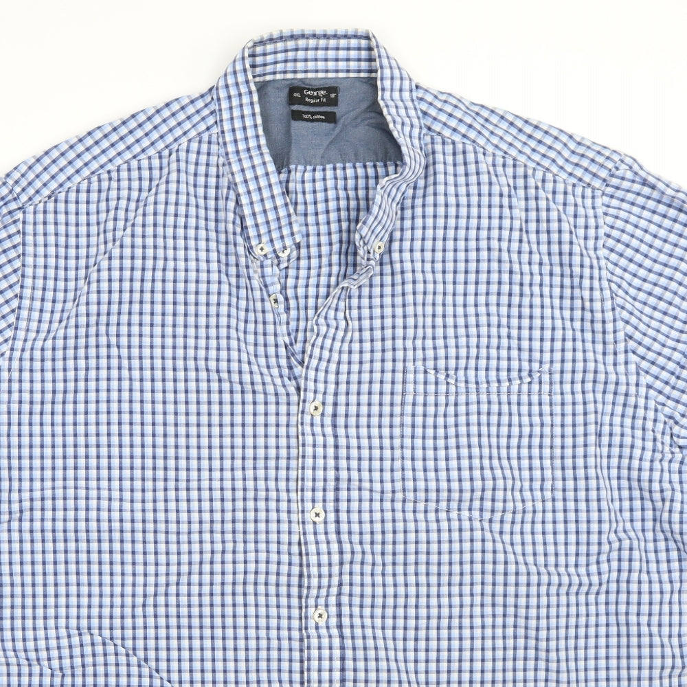 George Mens Blue Check   Button-Up Size 4XL
