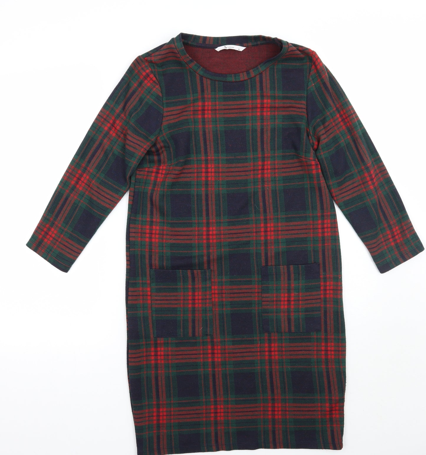 TU Womens Green Check  Jumper Dress  Size 8