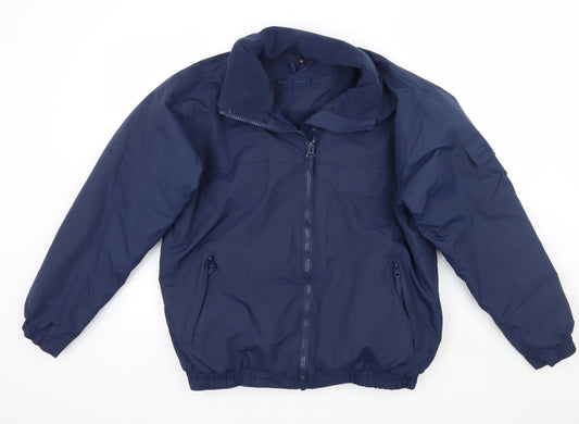 Front view of SSL men’s blue jacket coat, size M