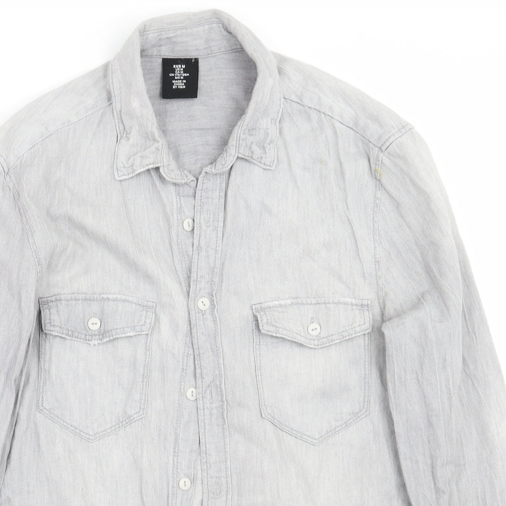 H&M Mens Grey    Button-Up Size M