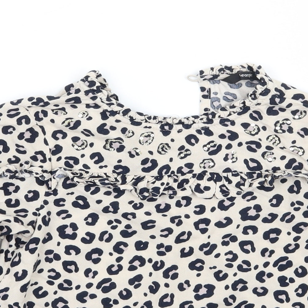 George Girls Beige Animal Print  Basic Blouse Size 6-7 Years