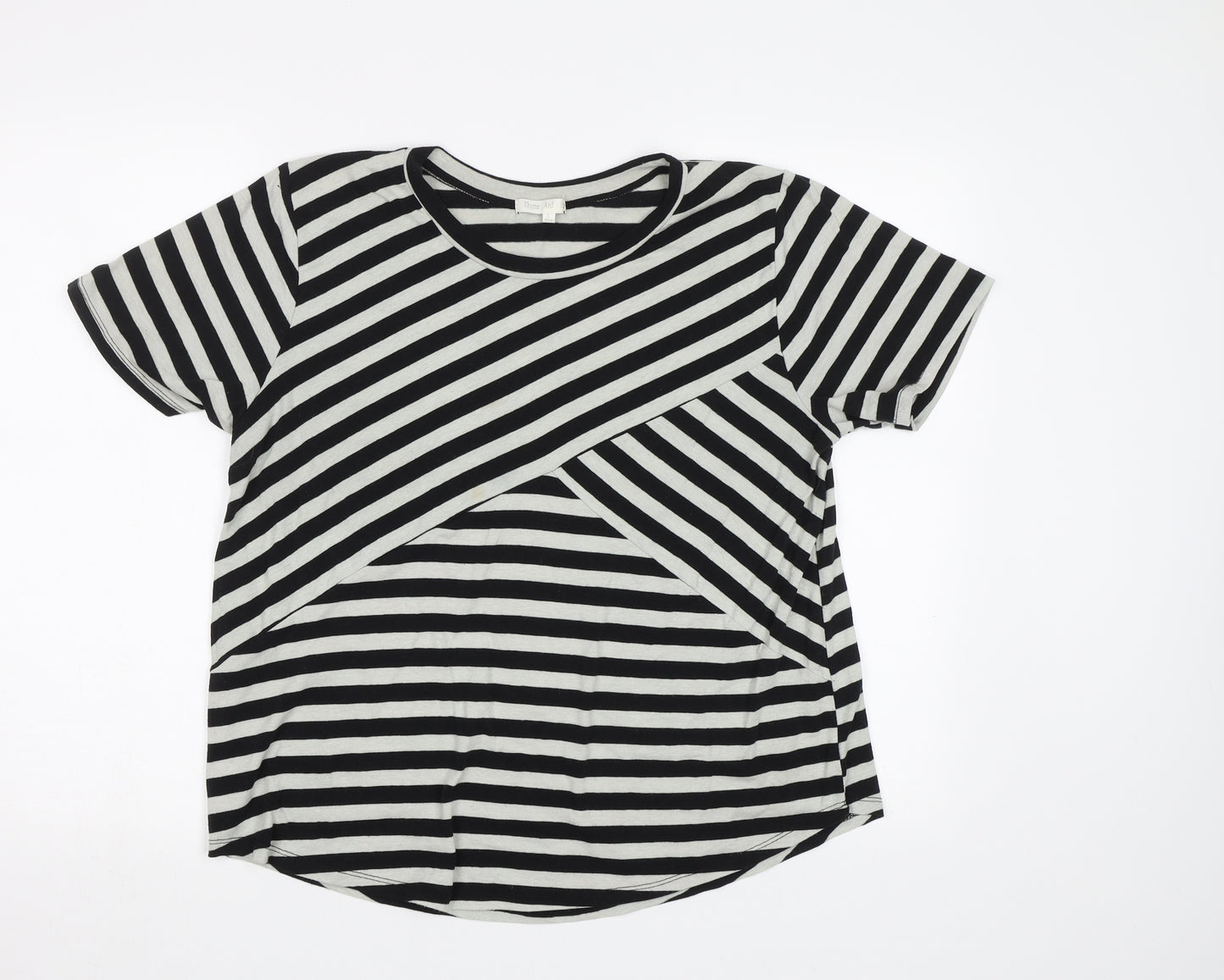 Thyme And Honey Womens Black Striped  Basic Polo Size L